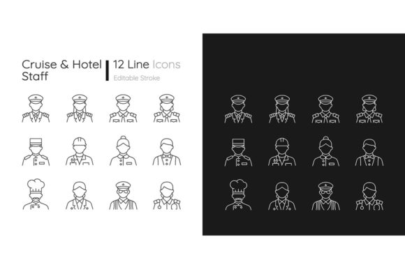 Cruise and Hotel Staff Linear Icons Set: Elevating Hospitality Design