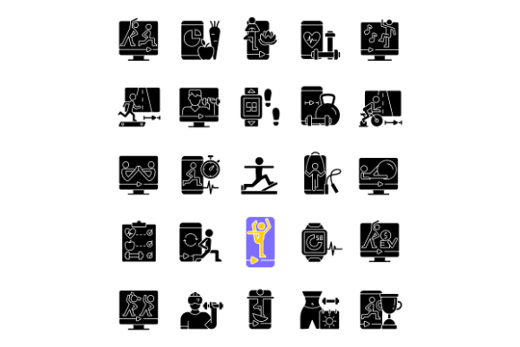 Elevating Digital Health Design with the Online Fitness Apps Glyph Icons Bundle
