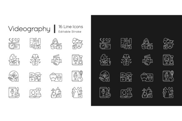 Elevating Visual Communication with the Videography Linear Dark Light Icons Set