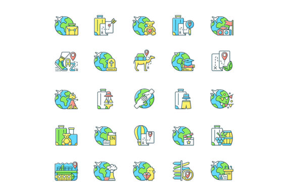 Types of Travel RGB Color Icons Set for Design