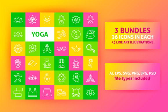 Yoga Meditation Line Art Icons: Elevating Wellness Design with Precision Vectors